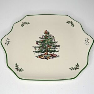 Spode Christmas Tree Cheese Board Platter 12in White Green Trim Earthenware New